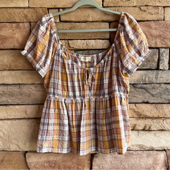 Lucky Brand Tops - Lucky Brand multicolor plaid boho peasant blouse top Women Large - Like new